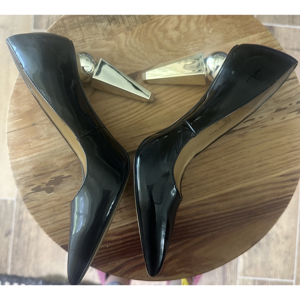 Katy Perry The Memphis Heels Black Patent Leather Gold Geometric Pump Size 8.5